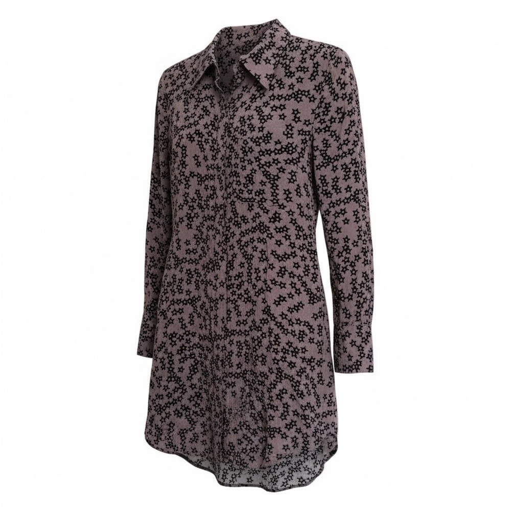 Equipment Taupe Silk Star Print Mini Shirt Dress Size S Quiet Luxury Celestial